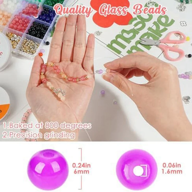 Glass Bead Bracelet Making Kit Craft DIY Set Kit With Elastic Cord, Jewelry, Ring, Gift For Girls Aged 6-12