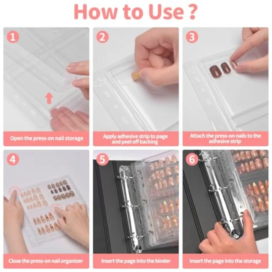 Press On Nail Organizer con protezione antipolvere aggiornata resistente agli urti per un facile archiviazione e l'organizzazione Raccoglitore DRing rimovibile P