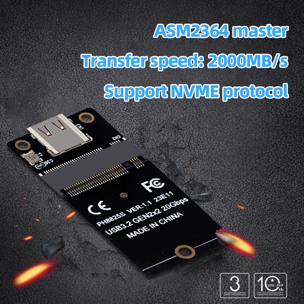 

M.2 To Type C SSD Converter USB3.2 Gen2x2 NVME Conversion Board 20Gbps Adapter Board ASM2364 2000MB/s for SSD 2230/42/60/80