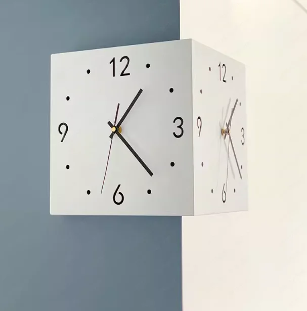Double Sided Corner Wall Clock, Modern Minimalist No Punching Design for Living Room Corner Decoration view 5