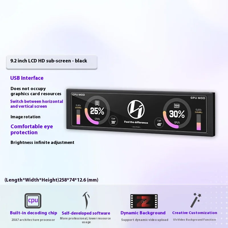 ZZJMOD Screen display secondary Screen 9.2-inch HD custom dynamic