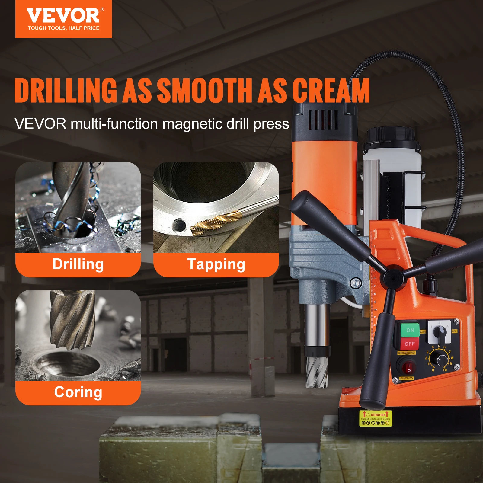 VEVOR Magnetic Drill,2/6/11 Drilling,Diameter 40/50 mm,Portable Electric Mag Drill Press w/ Variable Speed,Drilling Machine