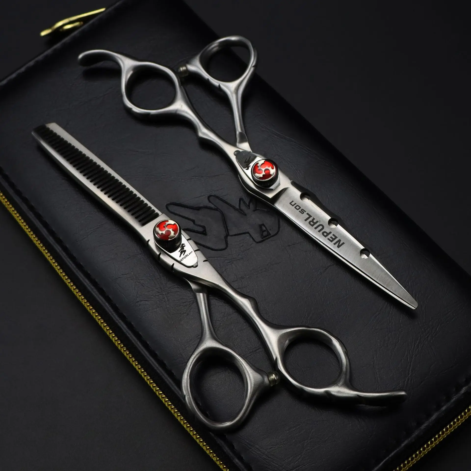 NEPURLSON 6.0-inch matte finish hair scissors, hair clippers, flat scissors, fringe scissors, thinning scissors