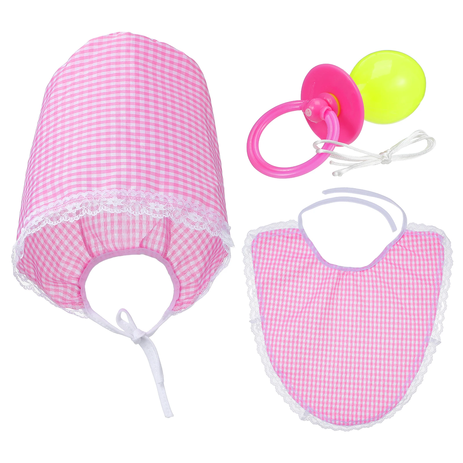 

3 Pcs Baby Pacifier Bib Hat Set Kids Accessories Reusable Washable Infant Props Adult Cosplay Giant Baby Costume