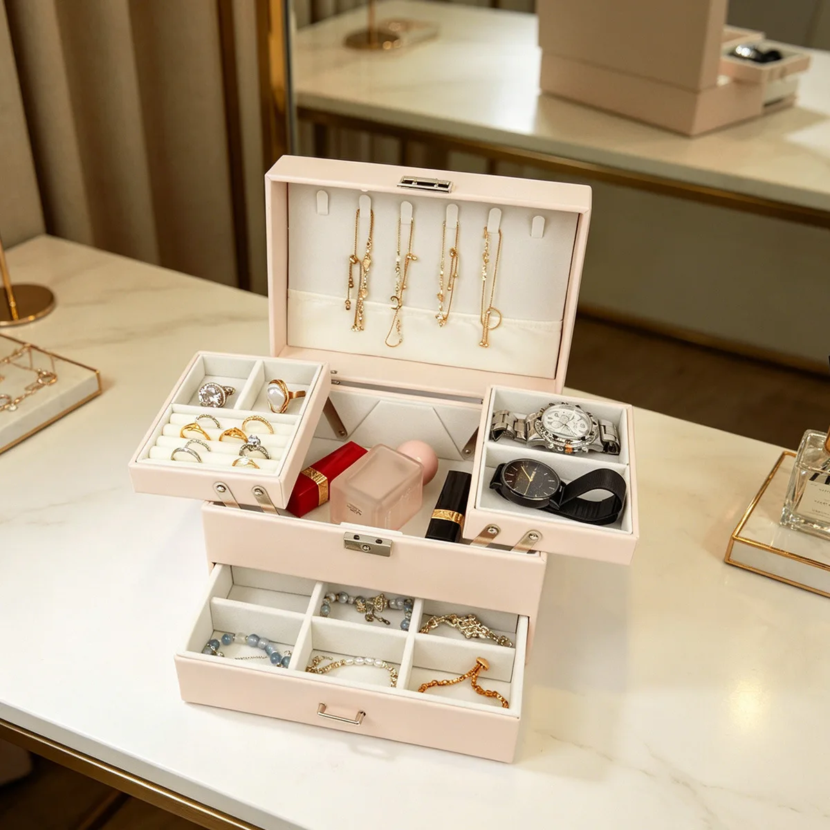 

Jewelry Necklace Jewelry Storage Box Ring Earrings Multi-layer Large Capacity Gift Box Korean Edition Jewelry Box