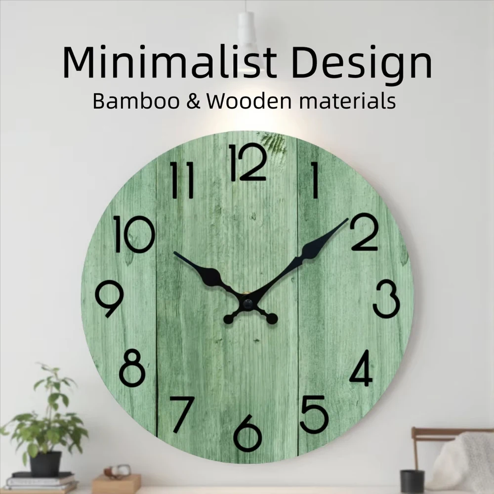 Minimalist Wooden Wall Clock Bamboo & Wood Quiet Quartz Movement Rustic Country Style Wall Decor For Cafe Bedroom Kitchen Living