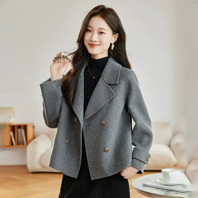 New Golden Buckle Overcoat Short Double-sided Wool Coat Versatile Top Best-selling Women Clothing Fashion Simple Women Clothing