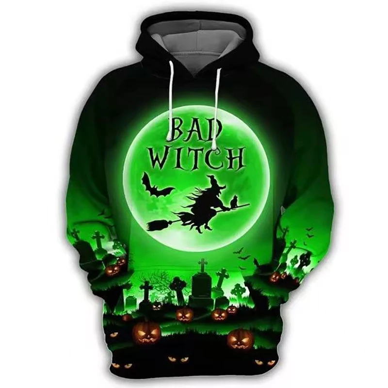 Fall Winter Halloween Men Long Sleeve Drawstring Hooded Sweatshirts Ghost Pumpkin Bat Funny Print 2xl Oversized Clothing Cosplay
