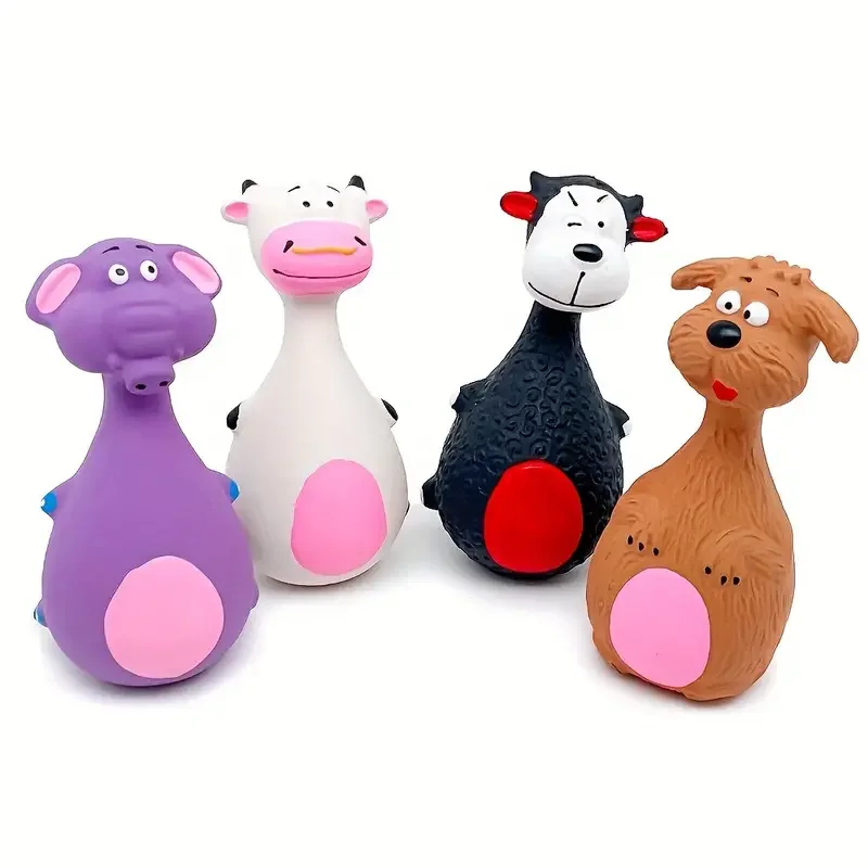 1 Piece Fat Bellied Cartoon Fun Bite Resistant Latex Sound Dog Toy Purple Elephant White Cow Brown Optional