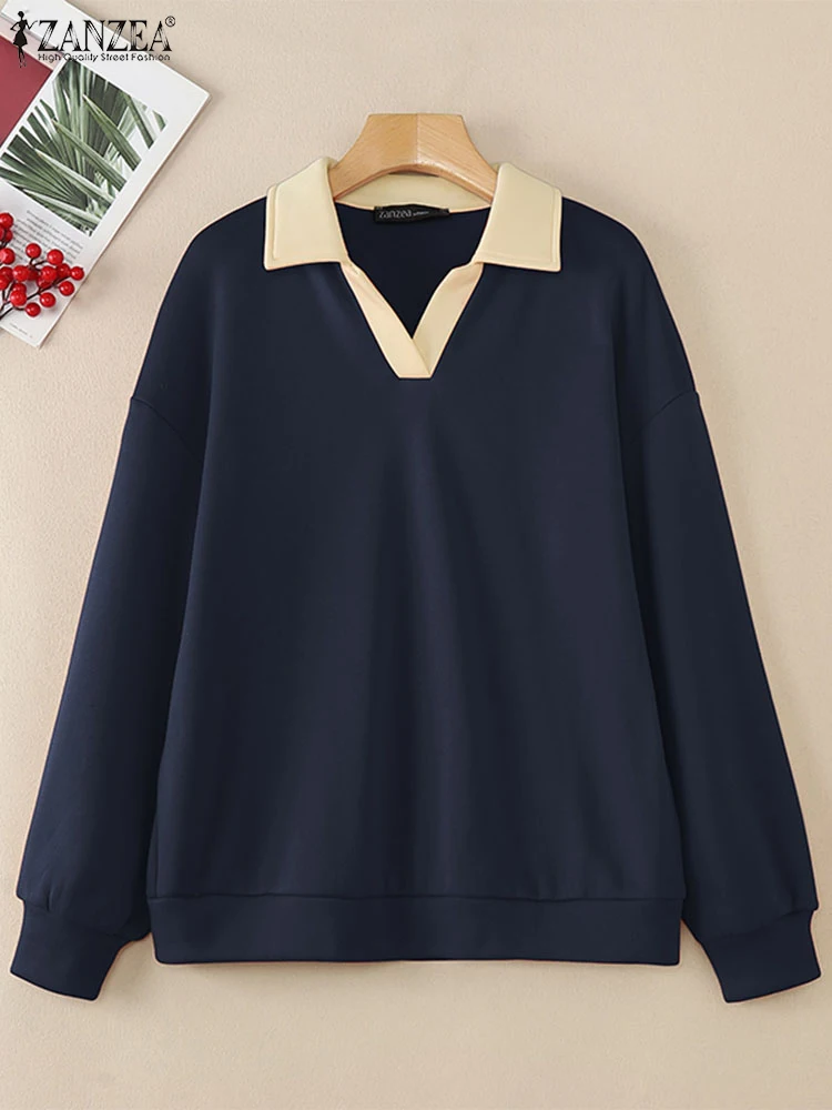 

Women Sweatshirts 2025 ZANZEA Spring Autumn Patchwork Pullovers Casual Long Sleeve OL Work Hoodies Tops Loose Chemise Oversize