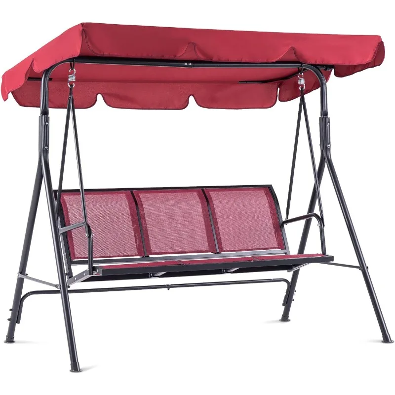 

Outdoor Patio Canopy Swing Chair 3-Person, Steel Frame Textilence Seats Swing Glider(Burgundy)