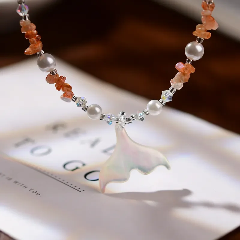 Fritillary necklace niche design fashionable versatile spinel necklace exquisite gradual change mermaid tail fritillary