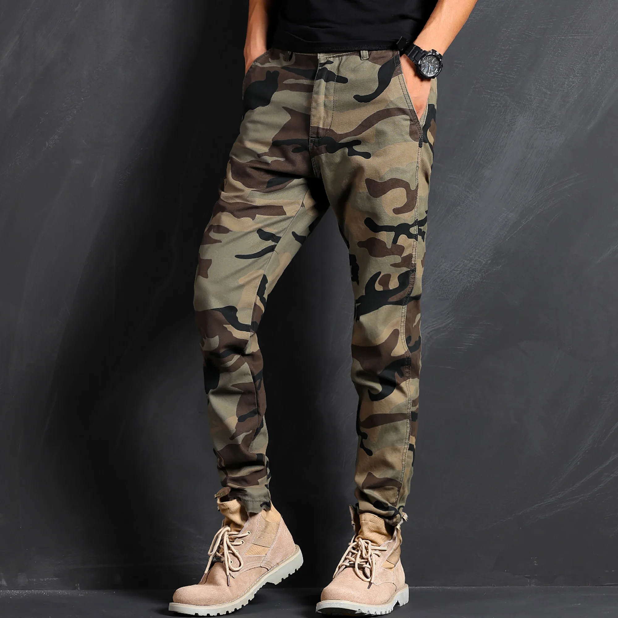 AKARMY Camo Cargo Pants,  Loose Casual Outdoor Pants, Men's Work Pants Outdoors Hiking pants （no belt）