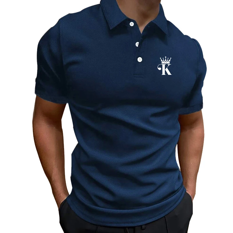 Letter K Print Men Summer Fashion Short Sleeve Polo Shirt , Men Casual Sport Lapel Golf Polo Shirt .