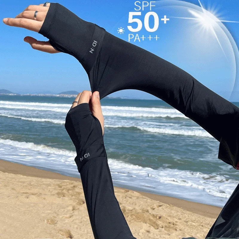 

Summer Ice Sleeve Sun Protection Sleeves Driving Gloves Long Fingerless Cool Arm Warmer Solid Color Outdoor Beach Arm Protection