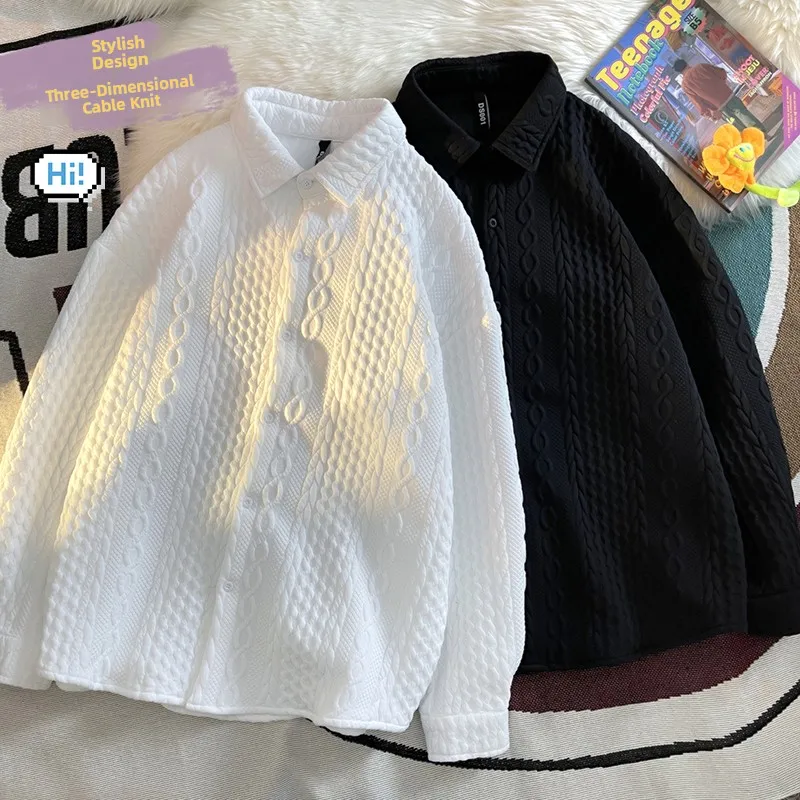 

Baroque Long Sve Men's irt Spring Autumn Casual Loose Vintage Outerwear High-End Feel Trendy Brand Youthful Pure Color