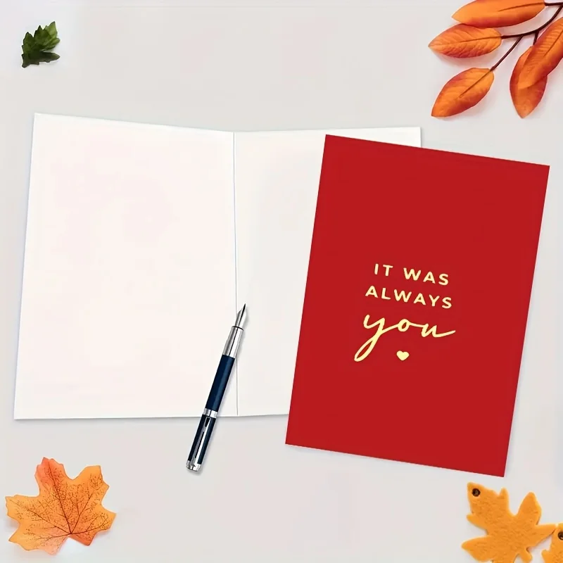 بطاقة تهنئة حمراء ذات طابع كرتوني |   "It Was Always You" حروف ذهبية |   مثالية لعيد الحب وأعياد الميلاد والذكرى السنوية