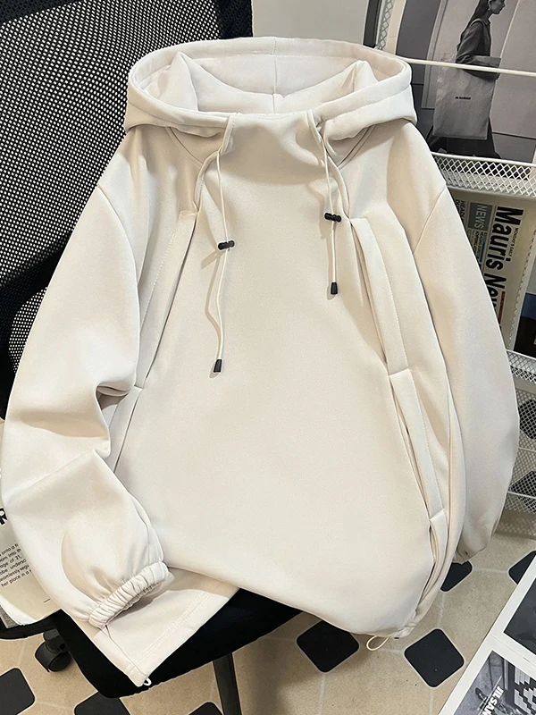 

Женская толстовка большого размера с капюшоном, утепленная флисом, свободного кроя, повседневная, осенне-зимняя верхняя одежда в уличном стиле, с длинными рукавами, цветная