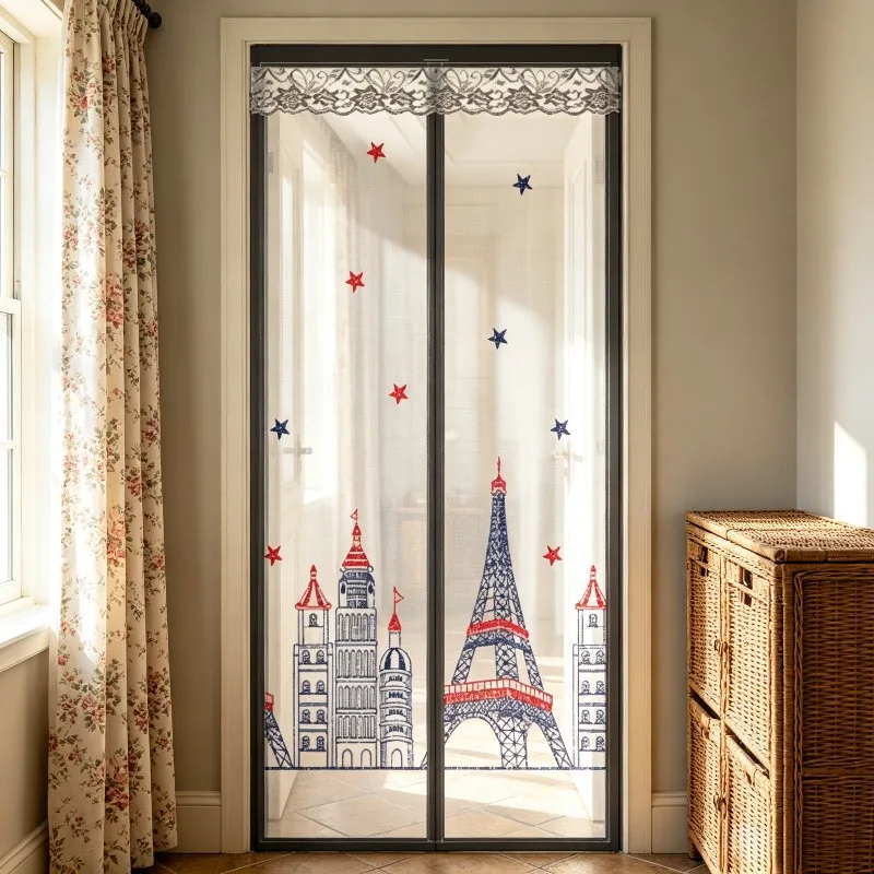 Magnetic Screen Door, Castle pattern,Pet-Friendly Anti-Scratch, Self-Adhesive No-Drill, Easy Installation Without Drilling