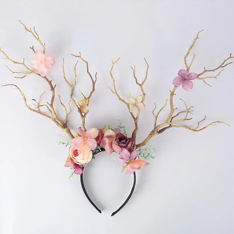 Christmas Antler Flocked Deer Branch Headband Deer Horn Elk Hairpin Headwear Headdress Christmas Party Decoration