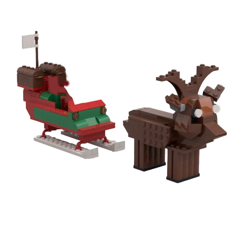 338 PCS MOC Creatieve Herten Slee Modulaire Bouwstenen Baksteen Speelgoed Kerst Verrassingscadeau Onderwijs Architectuur Set voor Kinderen