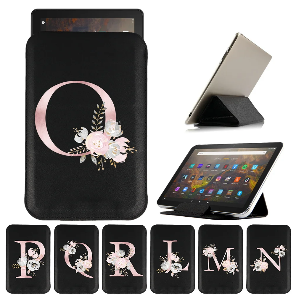 Tablet Case with Pink Flowers 26 Letters for Fire 7/HD 8/HD 10/HD 8 Plus Magnetic Cover for Fire HD 10 Plus(11th 2021)Sleeve