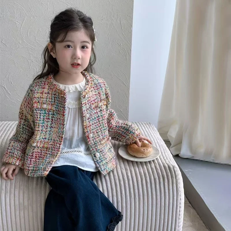 

Baby Girl Coarse Wool Coat Spring and Autumn 2026 New Children's Sweet Casual Jacket 90-150cm