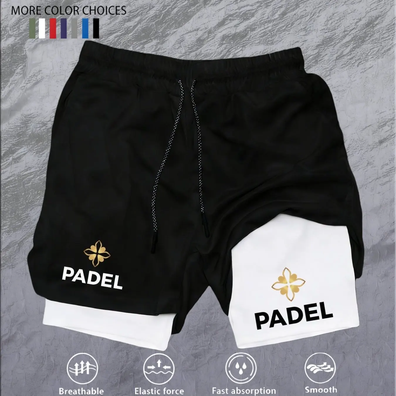 Men's Outdoor 2-in-1 Quick Dry Double Layer Shorts, Breathable Skin-Friendly Elastic Fabric, Stylish Padel Graphic Print