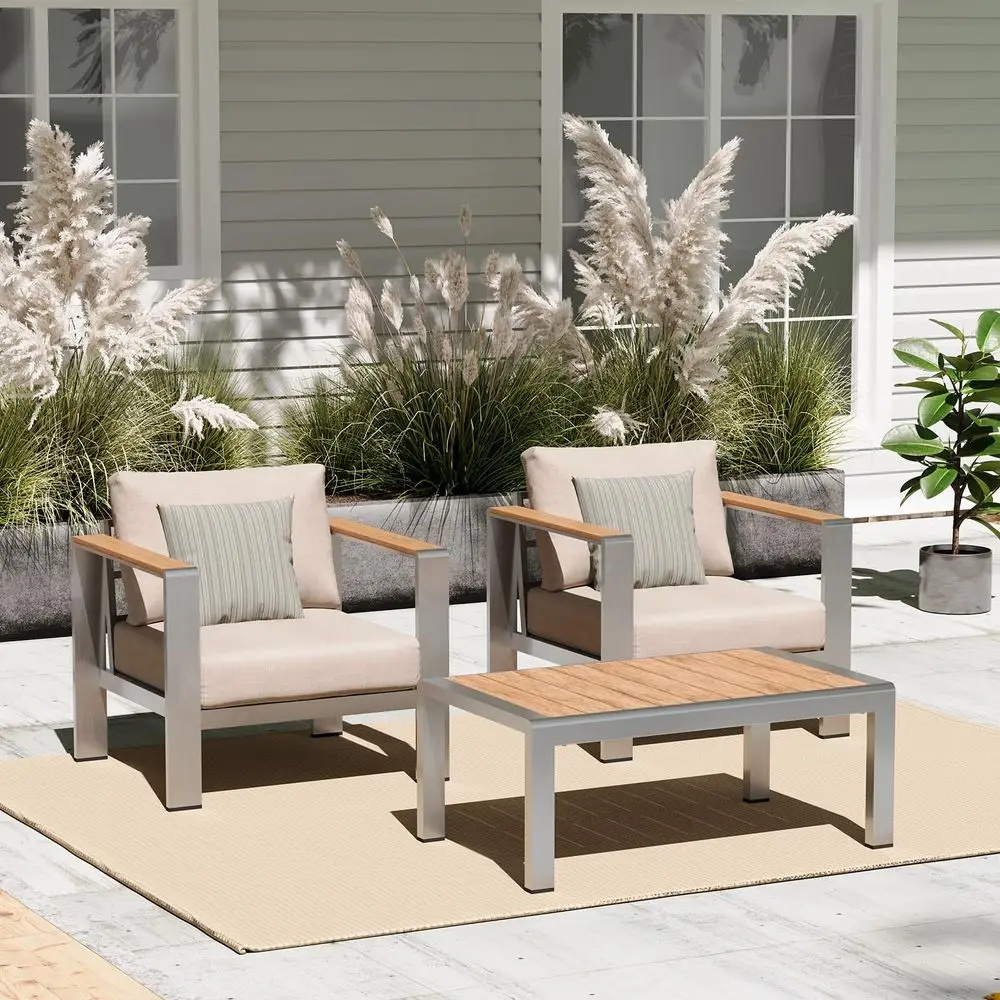 

Outdoor Sofa Bistro Set, 3 Piece Outdoor Patio Furniture Set with Washable Thick Cushion, Patio Sectional Furniture Set for Por