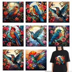 Retro style Iron On Patch Colorful Magpie Bird and Flower Heat Transfer On Clothes dtf transfers ready to press Heat Transfer
