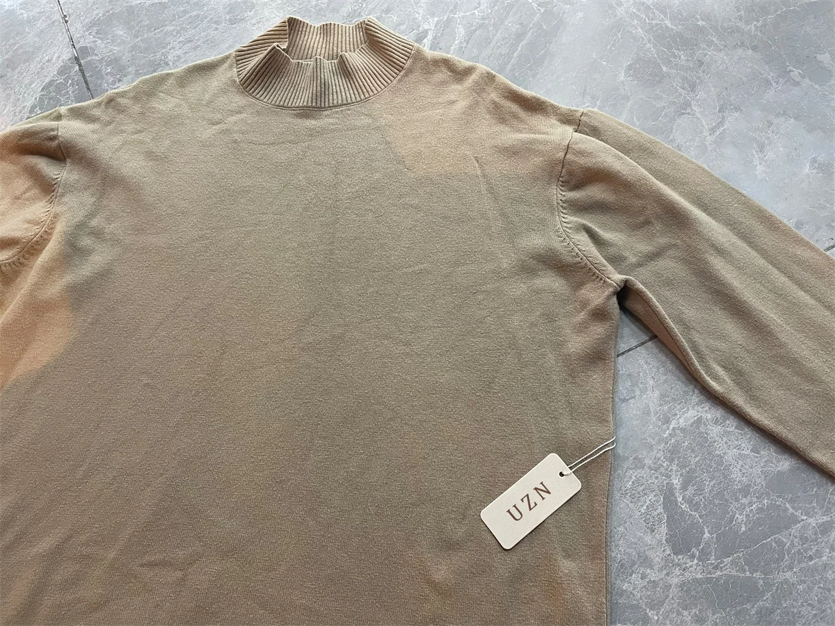 UZN Khaki Sweaters Long Sleeve for Men