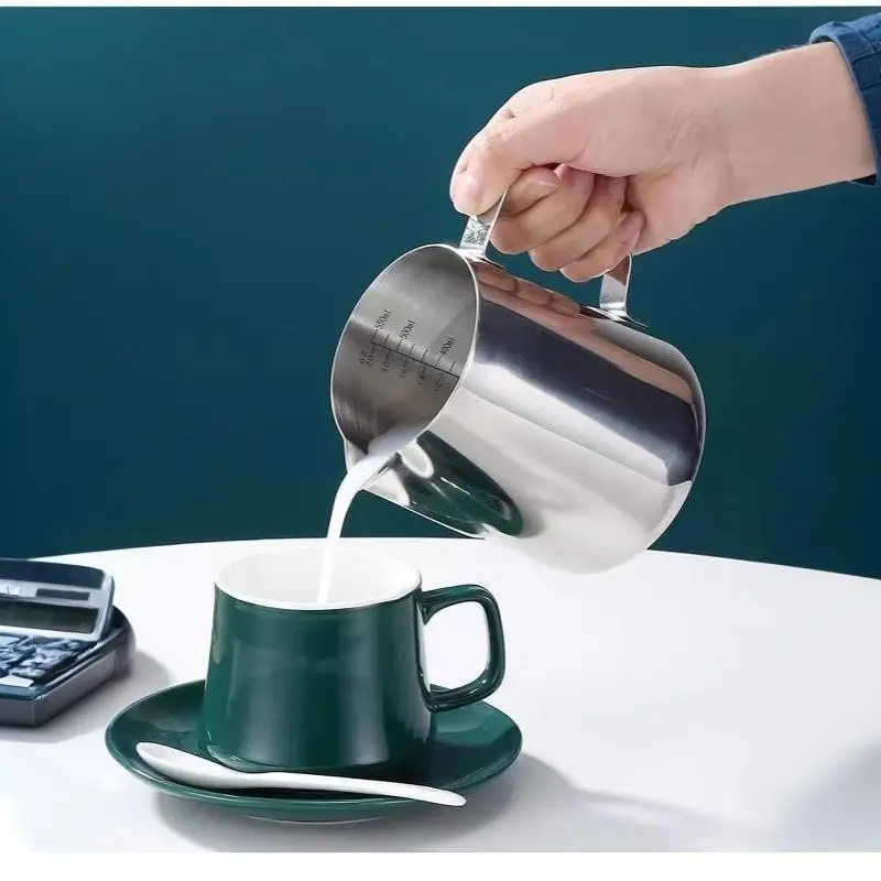 Stainless Steel Milk Frothing Pitcher BPA Free with Internal Scale Marks Easy Clean for Espresso Cappuccino Barista Use