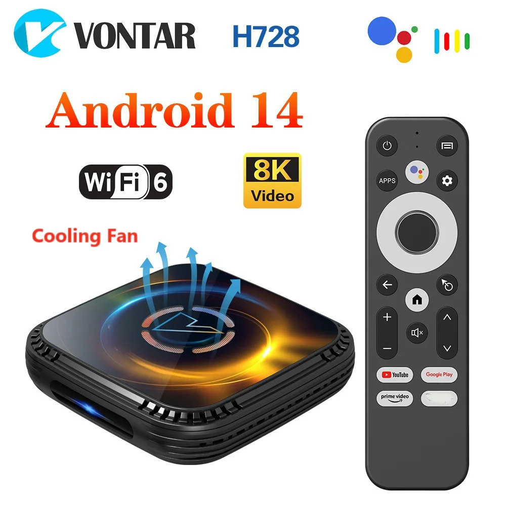 

VONTAR H728 Android 14 TV Box Allwinner H728 Octa Core Cortex A55 Support 8K Video 4K 1000M LAN Wifi6 Media Player Cooling Fan
