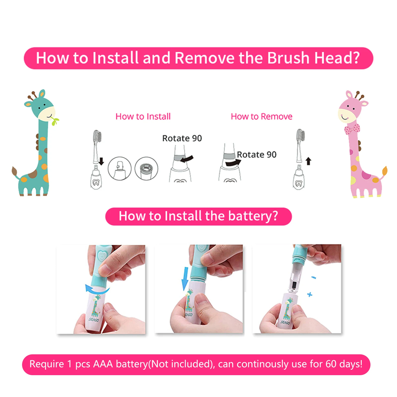 فرشاة أسنان كهربائية للأطفال من سيجو مع 8 رؤوس لفرشاة الأسنان، توقيت ذكي لمدة دقائقين، شعيرات فرشاة أسنان فائقة النعومة