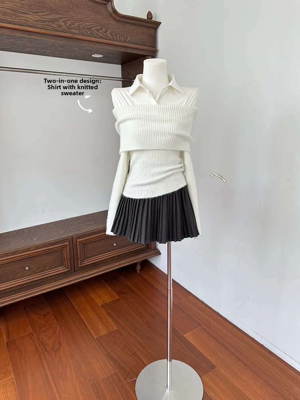 Csa de punto suave estilo un solo hombro, ajustada, top de mujer, imitación de dos piezas, cuello , manga larga, color...