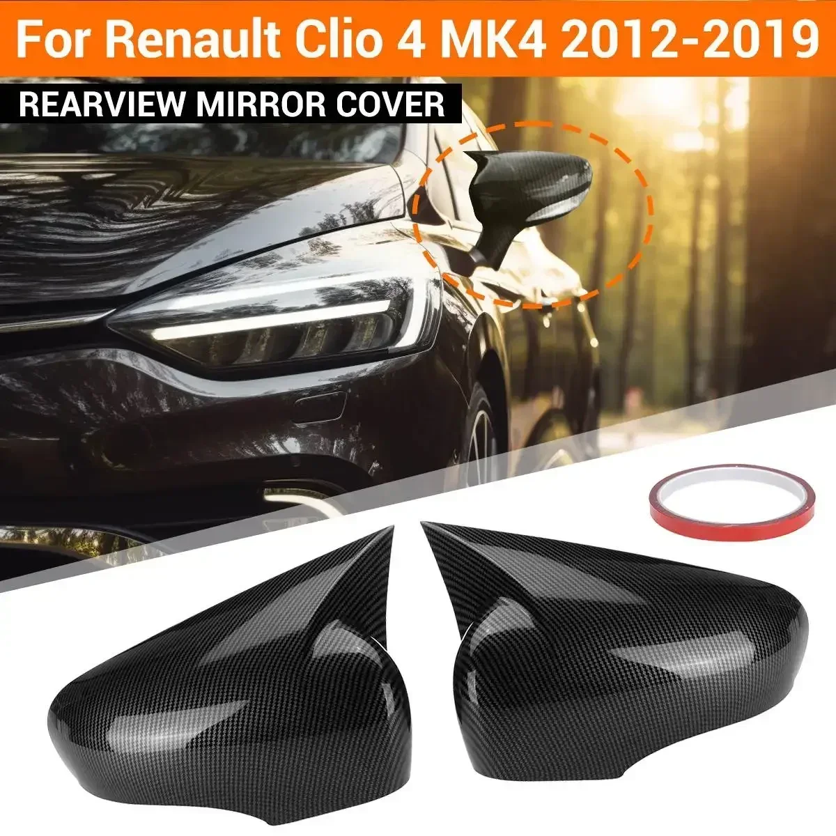 2PCS Rearview Mirror Cover For Renault For Clio 4 MK4 2012-2019 Pair Rear View Mirror Cap Cover Direct Add-On Left & Right