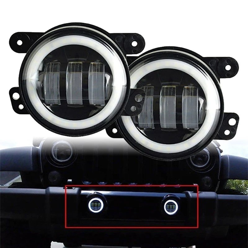 

4 Inch Round Led Fog Light Aluminium Niva Lada 30W White Halo Ring Angel Eyes & White Lamp For Jeep Wrangler DRL Bulb Fog Lamps