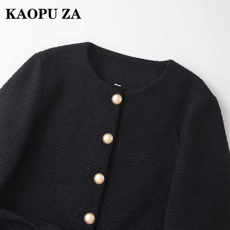 KAOPU ZA Autunno 2024 delle Nuove Donne Casual Cardigan Lavorato A Maglia Abbigliamento Donna Cappotto Vintage O-Colletto A Maniche Lunghe Giacca di Pizzo Nero Top