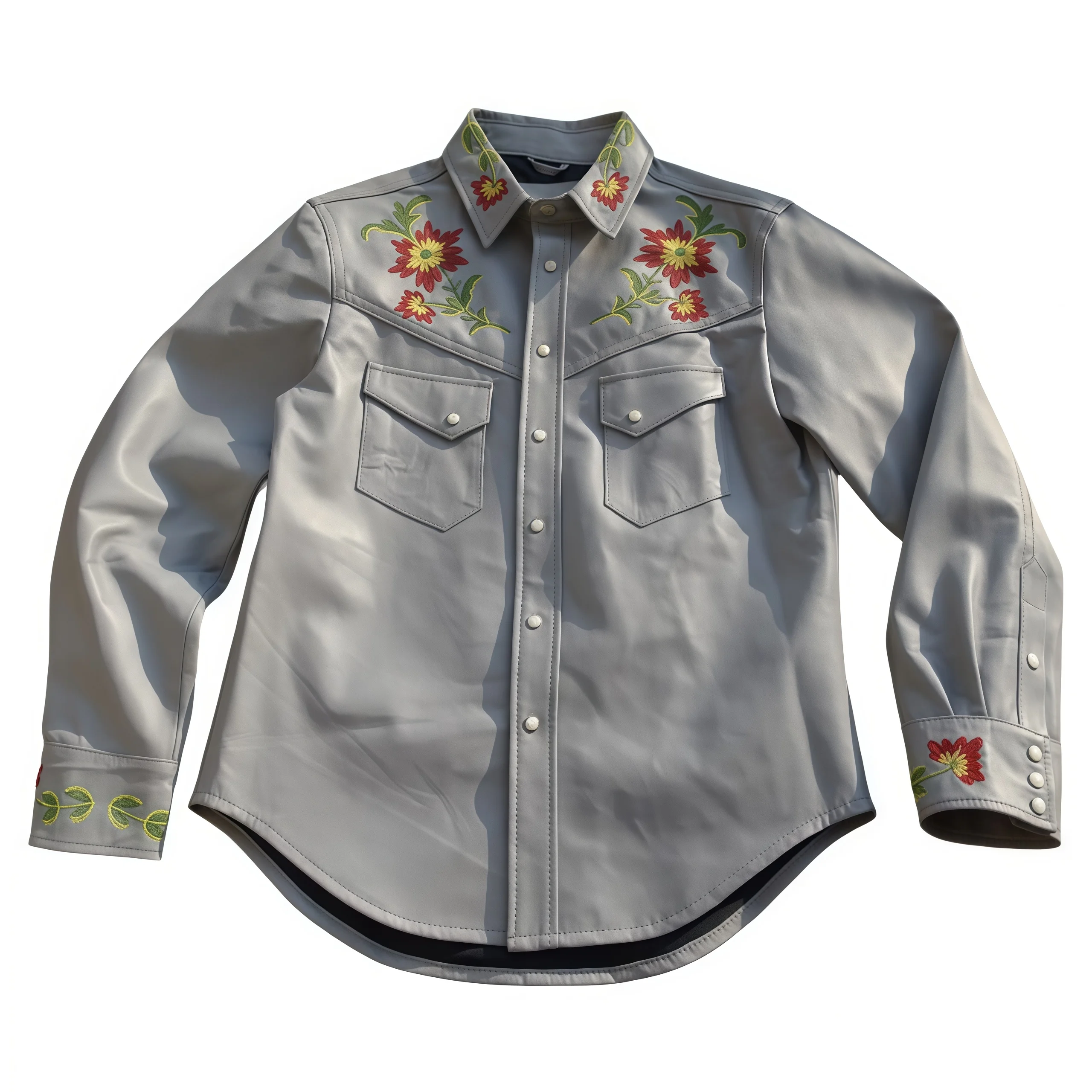 Heavy Embroidered Light weight Lambskin Leather Shirt Jacket, Unisex Premium Textured Outerwear for Musicians deal for Concerts