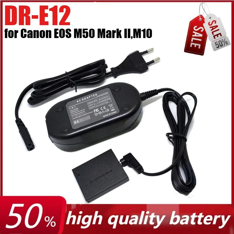 

DR-E12 Dummy Battery ACK-E12 AC Power Supply Adapter DC Coupler for Canon EOS M50 Mark II,M10,Kiss M, Kiss M2 Cameras