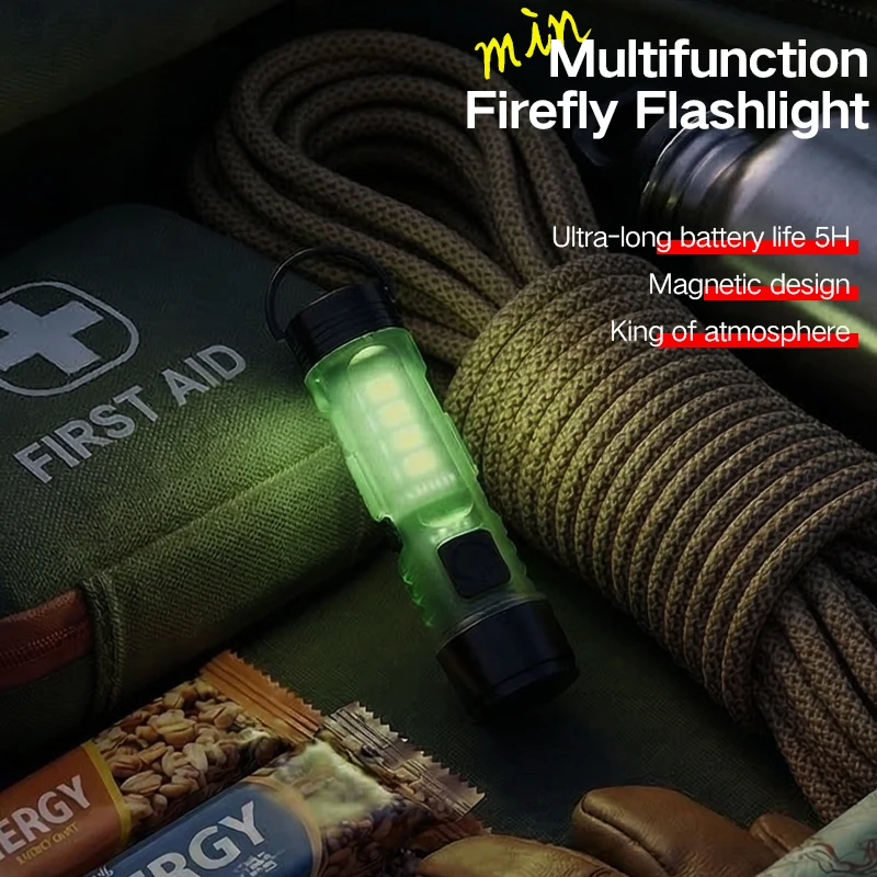 Outdoor Strong Light LED Flashlight mini Portable Keychain Light USB Charging Magnetic Suction Super Bright Emergency Warning Li