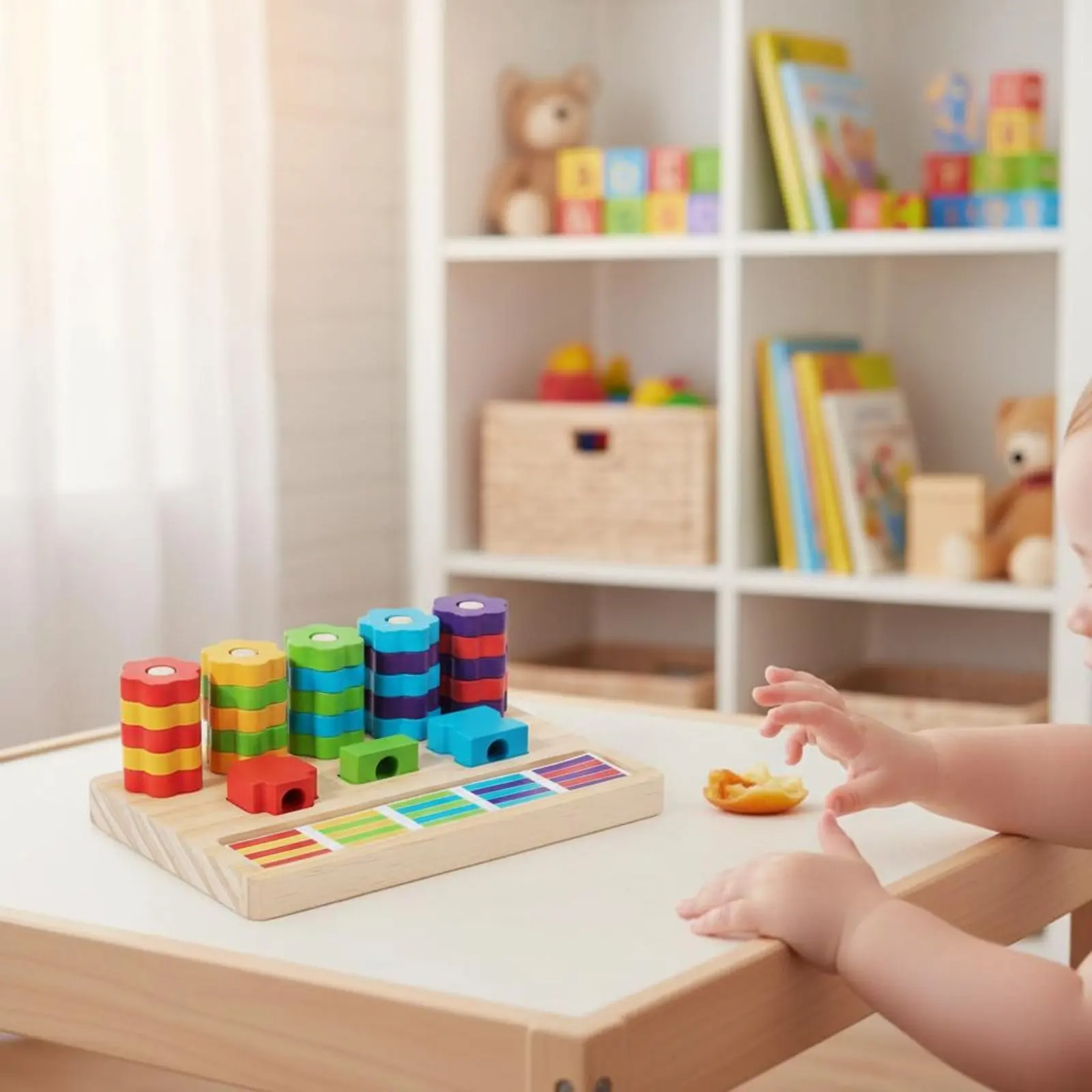 Color Matching Learning Board Colorful Number Matching Math Toy Wooden Stacking Game Natural Wood Counting Toy Educational
