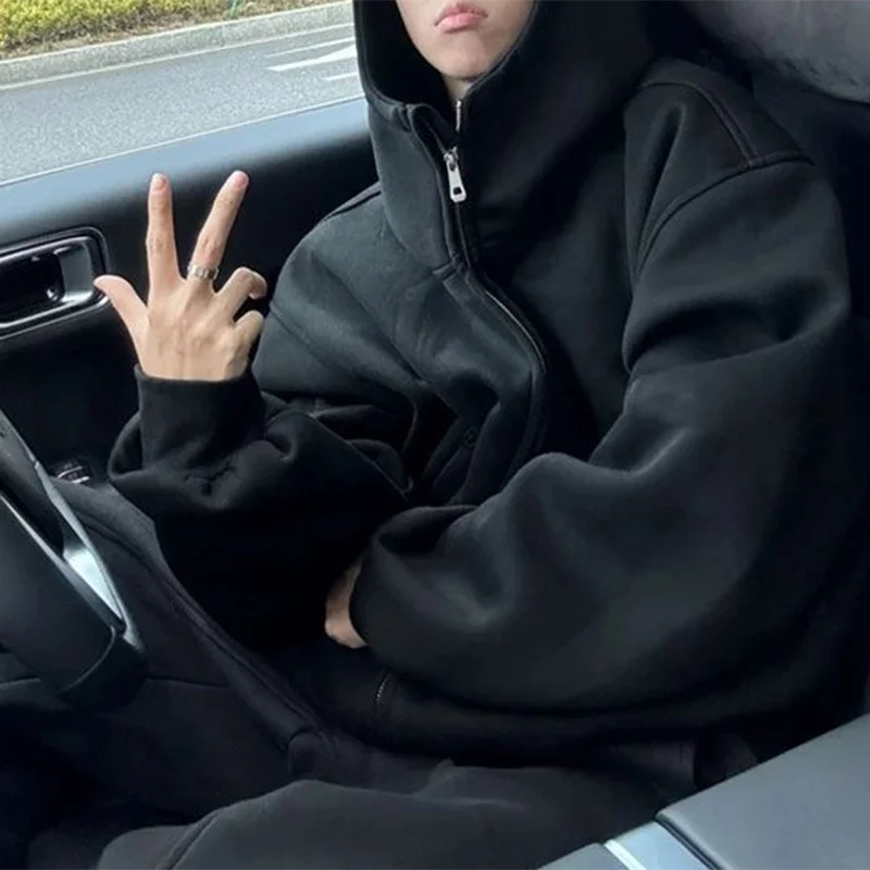 Zippered hooded turtleneck sweatshirt for men, couple cardigan jacket, loose and casual