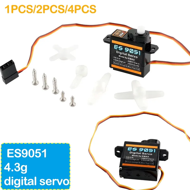 

1/2/4 шт. ES9051 4,3 г микро цифровой сервопривод мини-сервопривод DIY игрушки детали для вертолета небольшой комнатный самолет модель с неподвижным крылом