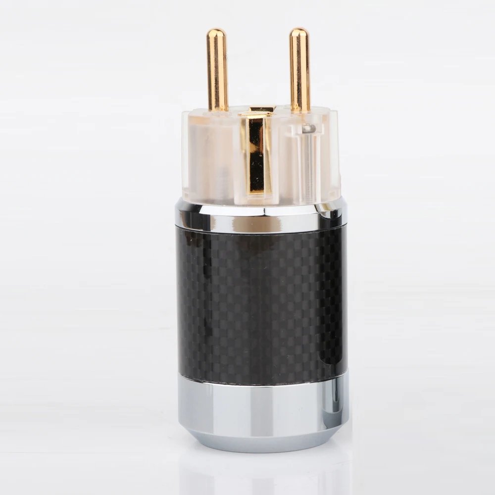 Paar EU-Schuko-Stecker Schwarz Kohlefaser 2-polig EU EUR Schuko-Netzstecker Gold/Rhodium-beschichtet DIY Netzadapter – Detail 6