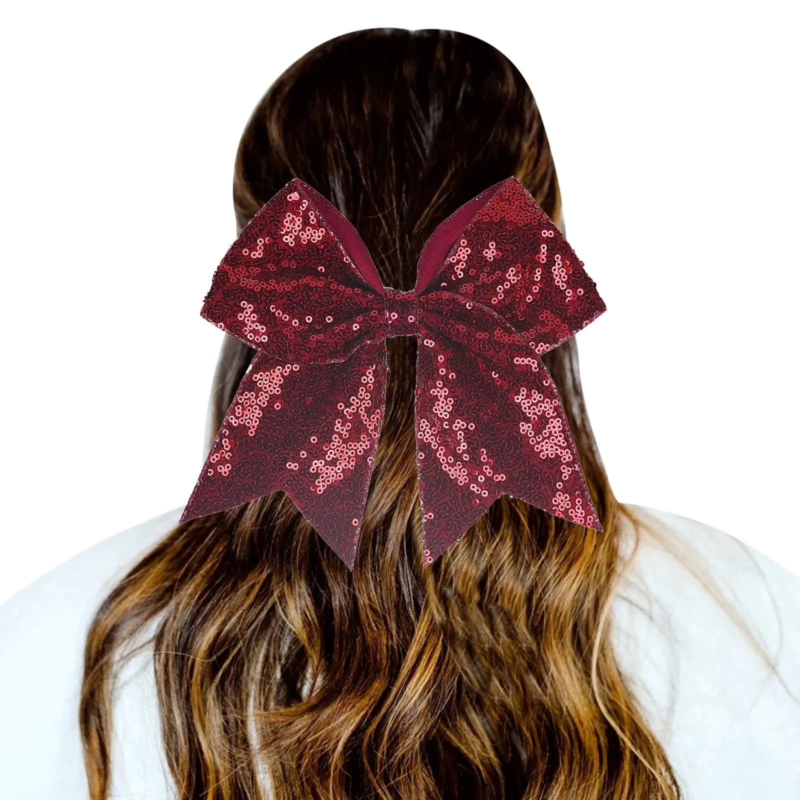 Girl Hairband Girls Ribbon Cheerleading Hair Bows with Sequin Beads Kids Bowknot Ponytail Holder Women Elastic Hair Tie