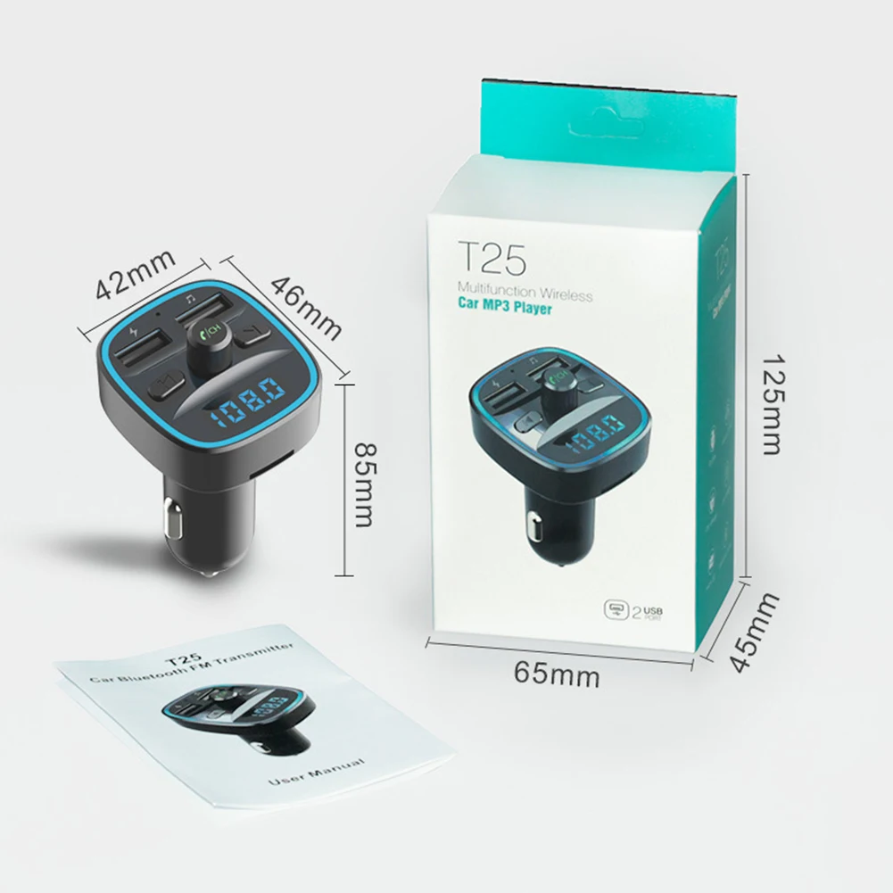 مشغل MP3 T25 للسيارة متوافق مع بلوتوث 5.0 شحن سريع شاحن USB مزدوج متعدد الوظائف كلاسيكي مزدوج USB إلكترونيات السيارات