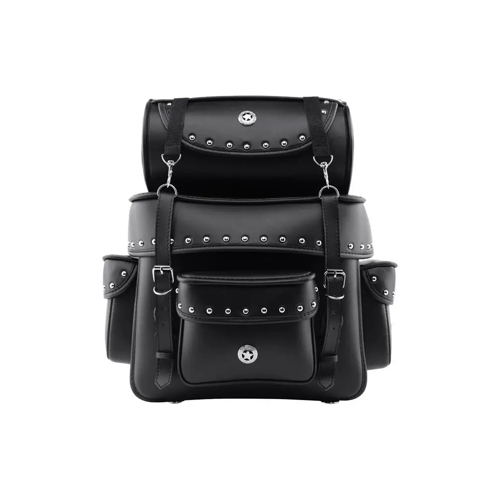 For All Adventure And Custom Moto Models Universal Motorcycle Sissy Bar Bag With Detachable Roll Bag Two-Piece PU Leather Pack