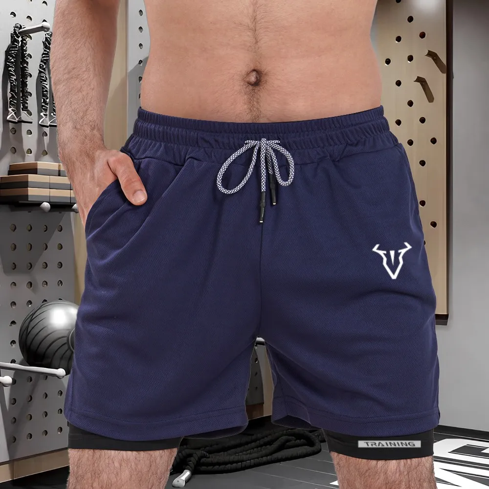 

New sports 2-in-1 double-layer shorts, outdoor running, gym workout tight shorts, quick drying sweat absorbing sportswear