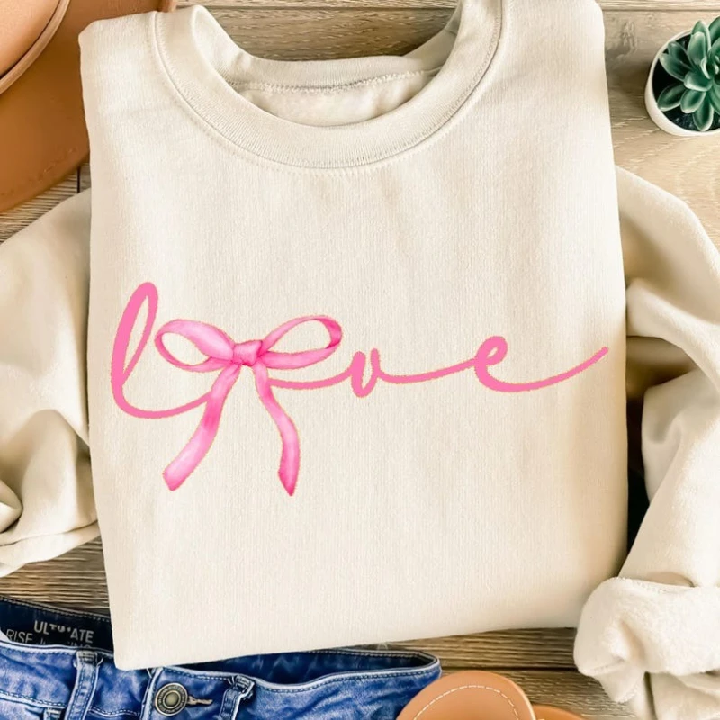 Love Sublimation Valentines Coquette Bow Day Simple Designs Crewneck Thermal Hoodie Autumn and Winter Long Sleeve Sweatshirt